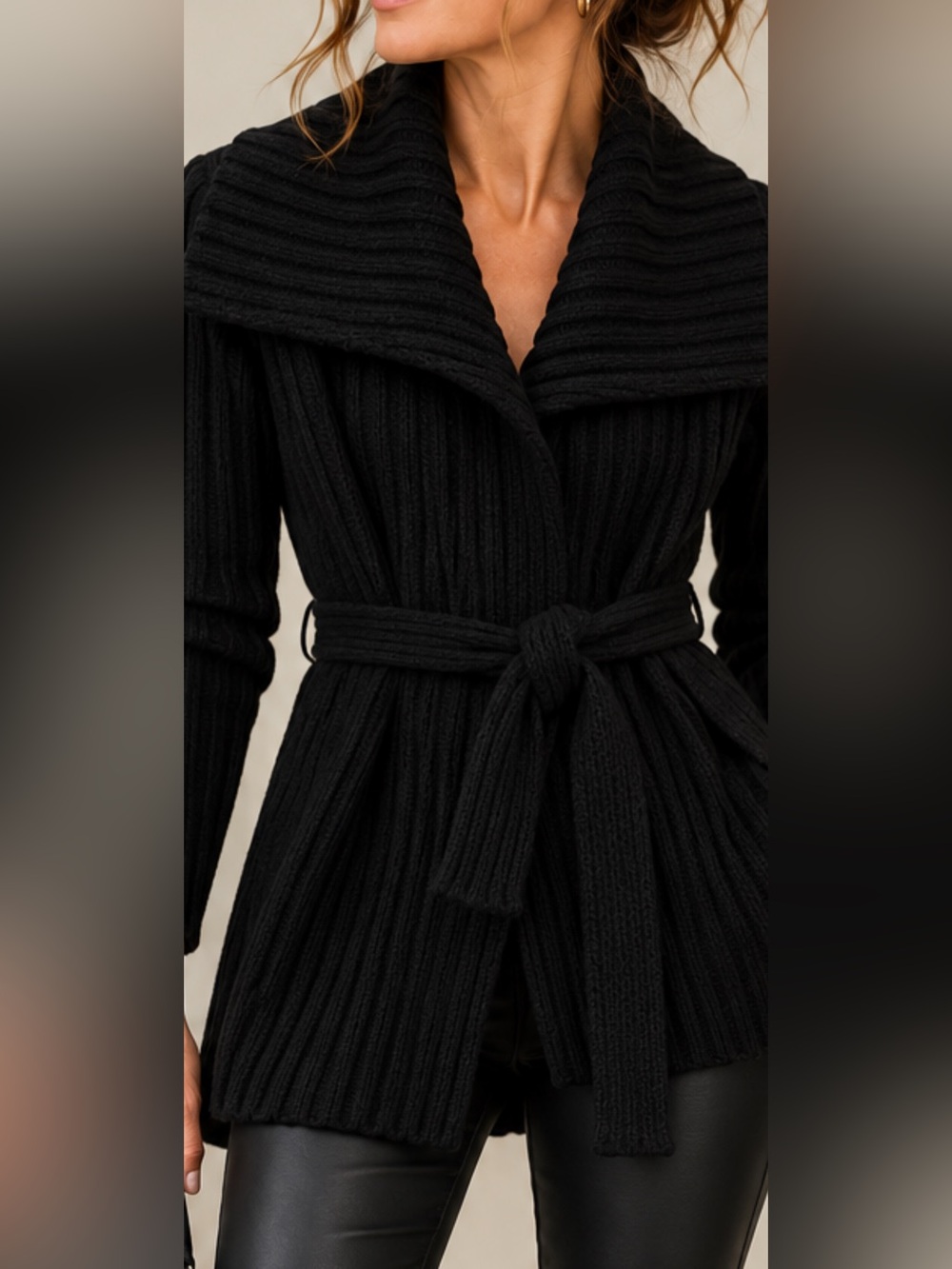 The Limited Womens S Black 100% Lambswool Belted Shawl Collar Cardigan Sweater